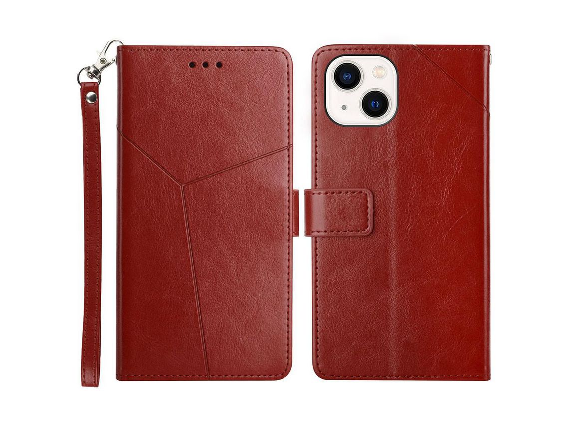 Capa PU padrão de linha em forma de Y à prova de choque vinho tinto para iPhone  13 mini 5.4 | Worten.pt