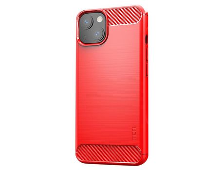 Capa TPU MOFI textura de fibra de carbono, anti-impressão digital, anti-riscos, flexível vermelho para iPhone 13 6.1