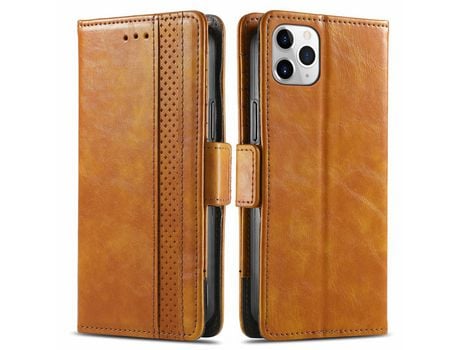 Capa PU CASENEO com apoio castanho claro para iPhone 11 Pro Max 6.5