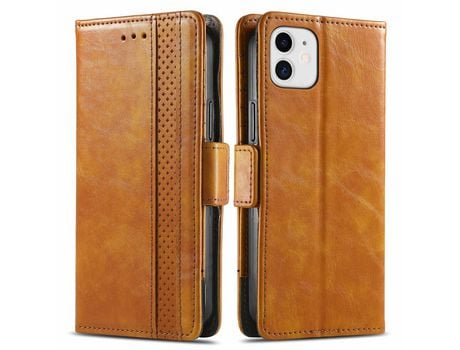 Capa PU CASENEO com apoio castanho claro para iPhone 12 mini 5.4