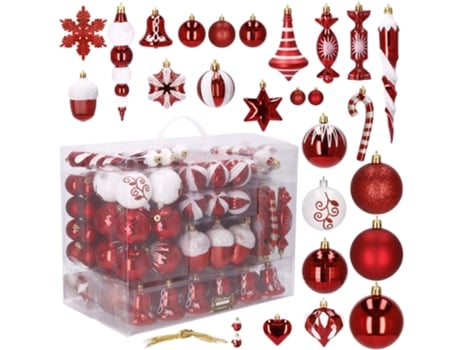 Bolas de árvore de Natal 153 pcs, vermelhas, inquebráveis, diferentes formas, um conjunto, Natal, decorações de árvores, decoração