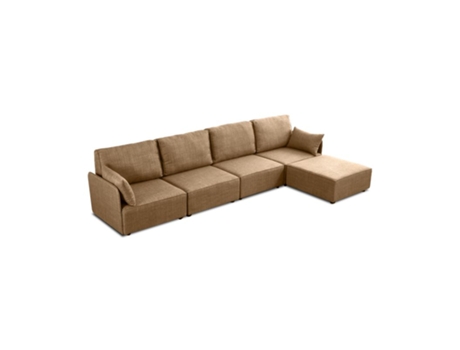 Sofá Modular de 4 Lugares com Chaise Longue e Apoios de Braços Cubiq Beige 372 X 93 X 183 Cm