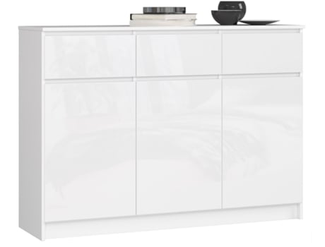 Cómoda Três Portas Seis Prateleiras 3XE LIVING Painel de partículas Branco (99x138x40)