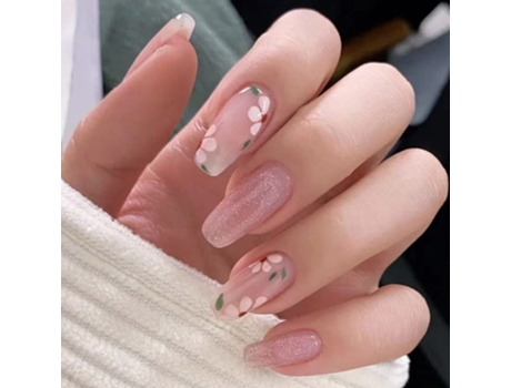 Conjunto de 24 Peças de Tips para Unhas com Estampa Floral Brilhante Modelo de Uso Diário