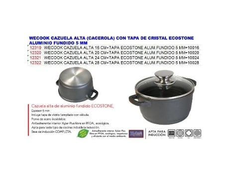 Wecook cazuela alta 28 cm+tapa ecostone alum.fundido 5 mm 10028