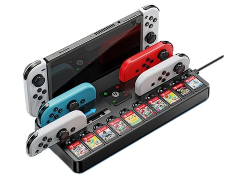 Estação organizadora de jogos Switch com carregador controlador, base de  carregamento para Nintendo Switch e Joycons OLED, armazenamento e  organizador