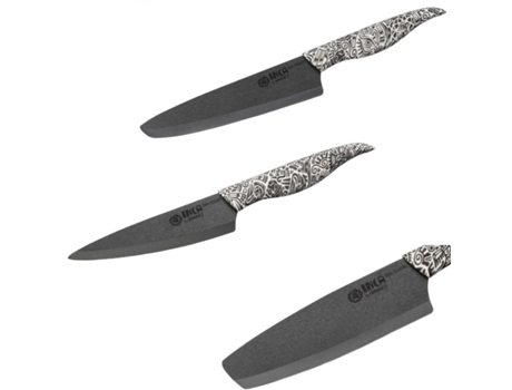 Conjunto SAMURA Inca de 3 Facas de Cerâmica: Faca Utilitária 155Mm / Faca Nakiri 165Mm / Faca Chef 187Mm Preta