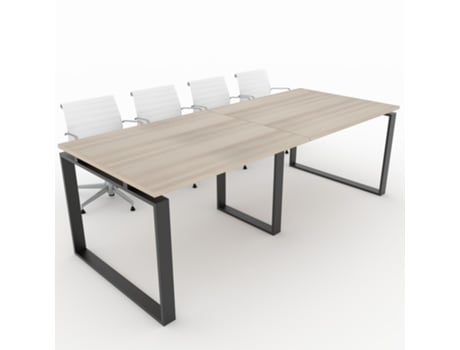 Mesa de Reunião de Casa e de Escritório. Estrutura Metálica Fechada Cor Preto Tampo de Mesa em Melamina Cor Faia 240X100. Fabricada em Espanha. OFICIT