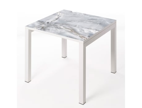 Mesa de Refeição BOX FURNITURE Luxury Smerato (Branco - Madeira e Aço - 75x75x75 cm)