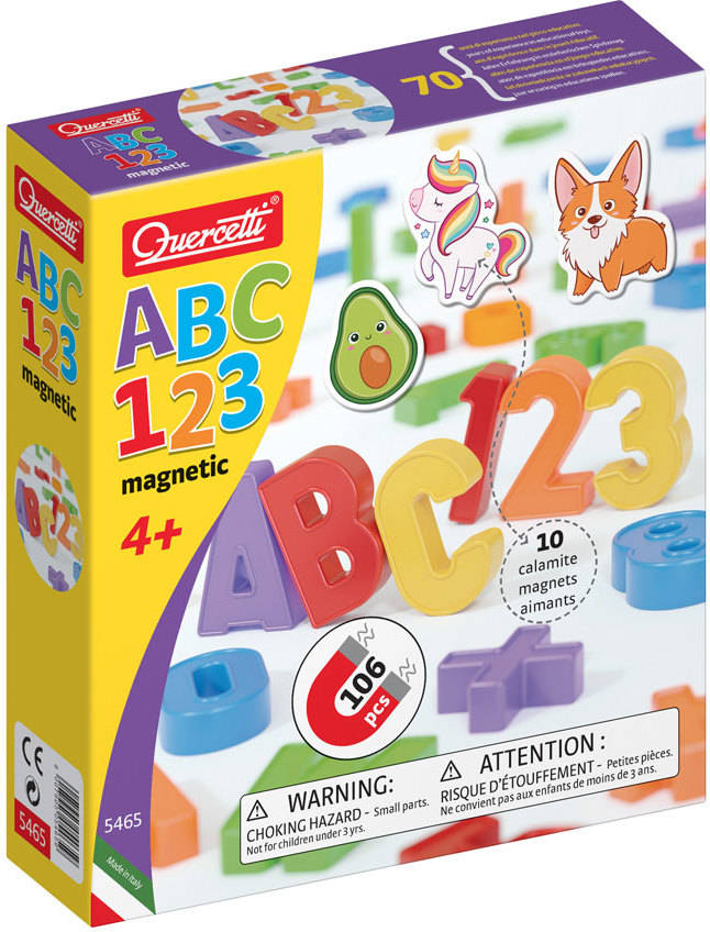 Jogo Educativo QUERCETTI Peças Magnéticas ABC + 123 106 pcs (Idade Mínima:  4 Anos - 23 x 26 x 6 cm)