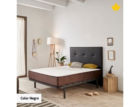 Pack Colchão e Cabeceira Estofada e Base de Cama DESCANSIN Silencioso e de Fácil Montagem (180 x 190 cm - Preto)