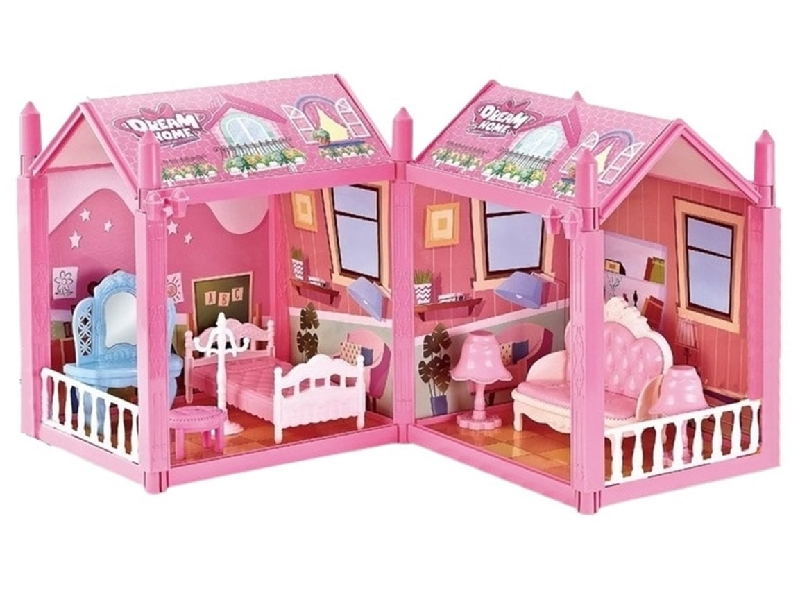 Casinha De Boneca Barbie Rosa Mdf Com 41 Mini Móveis Montada em