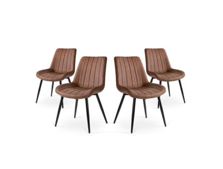 Conjunto de Cadeiras de Jantar Ena Brown X4 Design Vintage Cor Castanha MC HAUS