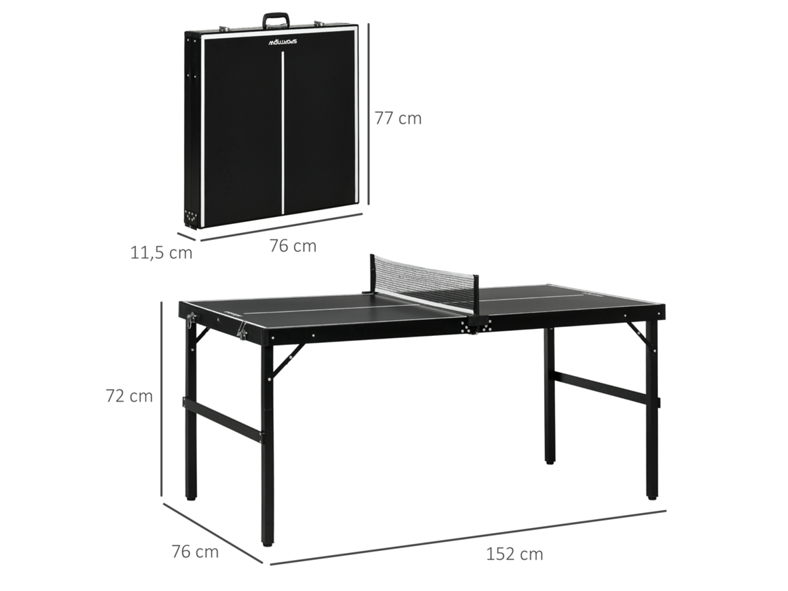 Mesa de Ping Pong Dobrável SPORTNOW (152 x 76 x 72 cm - Preto)