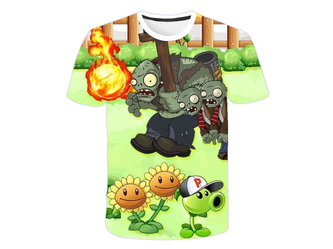 T-Shirt de Desenho Animado de Plantas Vs Zumbis Roupas Estampadas