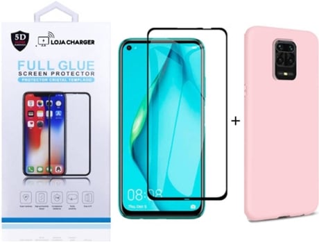 Capa e Película LOJA CHARGER 11D Full Cover Silicone Líquido Xiaomi Note 9 Pro Rosa