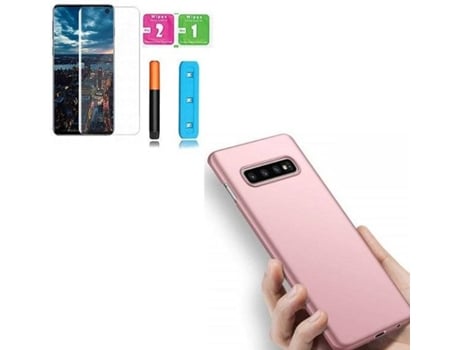 Kit Película de Vidro Nano Curved UV e Capa SlimShield para Samsung Galaxy S10 PHONOCARE Rosa