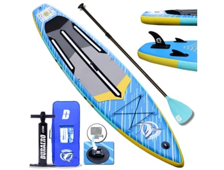 Embarcação de Paddle Stand Up Inflável Sup com Suporte para Câmera Acessórios Completos 330X76X15Cm Capacidade de Carga Até 150Kg DURAERO