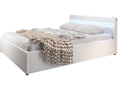 Cama com Colchão Texas MÓVEIS BONITOS Bahia (Compatível com Colchão: 180x200 cm - Melamina - Branco - Estrado Elevatório e com Música)