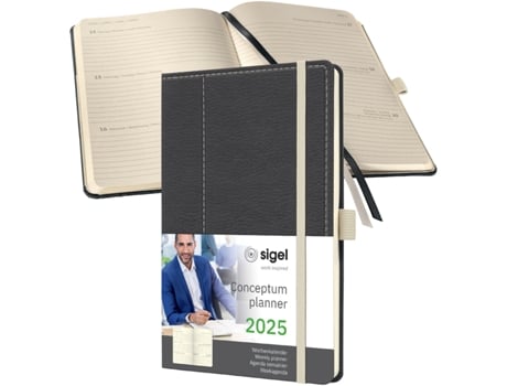 Calendário de Livro SIGEL Conceptum 2025 Design Casual Cinza/Branco