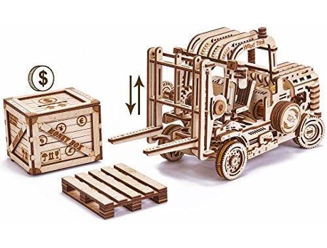 Puzzle  Forklift Truck 3D Wooden Puzzle for Adults and Kids to Build with Pallet and Small Money Box (Idade Mínima: 4)