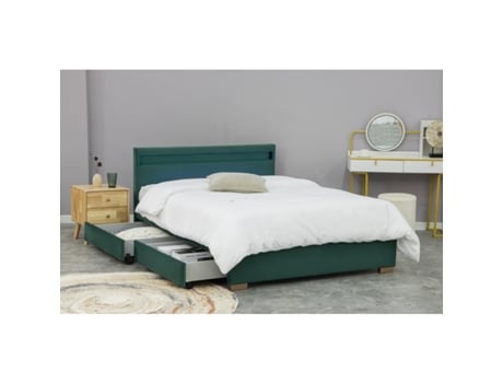 Estrutura De Cama CONCEPT U De Veludo Verde Com LED De Armazenamento E Integrado - 140X190 Cm Enfield