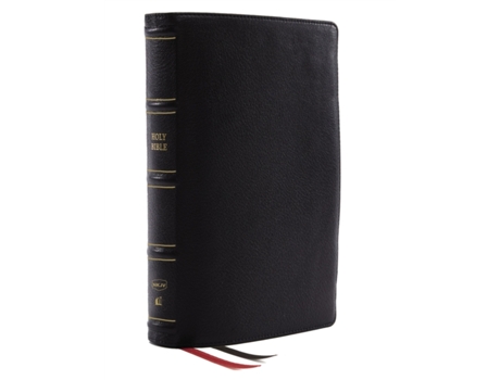 Livro nkjv, thinline reference bible, genuine leather, black, red letter, thumb indexed, comfort print de thomas nelson (inglês)