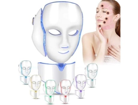 Máscara facial de tratamento com luz LED de 7 cores com pescoço, máscara facial rejuvenescimento de beleza, cuidados faciais anti-rugas LEMONBEST