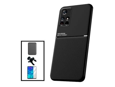 Kit Capa Traseira Magnética Anti Choque + Carteira Magnética Preto + Película de Vidro Temperado Gorilasglass + Película de Câmara Traseira + Suporte Magnético Reforçado para Xiaomi Poco M4 Pro 5G