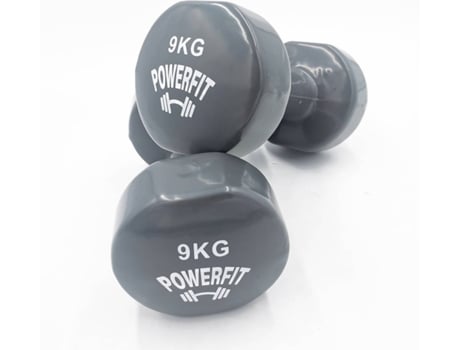 Halteres POWERFIT Extremidade Plana Cinzento (9 Kg)