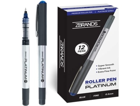 Zbrands // Canetas de Rolos de Platina Pacote de 12 Rollerball de Micro Point de 0,5 Mm Azul