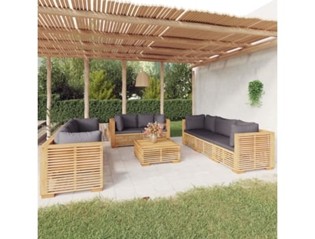 Conjunto Lounge Jardim com Almofadões Madeira Teca Maciça 9 Un