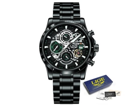 Relógio Luxo Masculino Bracelete Metal Preto L-IGE