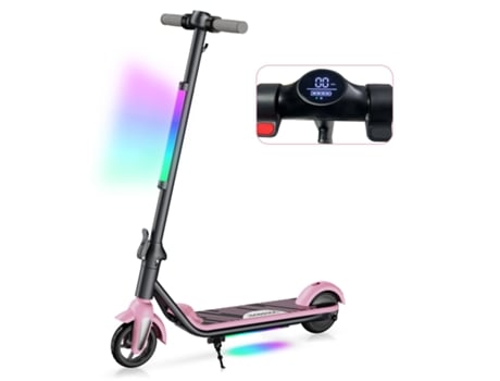 Trotinete Elétrica E-RIDES F602 Rosa para Criança (Vel. Máxima 12 km/h | Autonomia 8 km | Dobrável | Tela de LED | Pedais e Frente Luz LED)