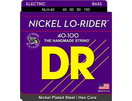 Jogo de Cordas Baixo Elétrico DR NLH-40 Nickel Lo-Rider (.040 - .060 - .080 - .0100 - Níquel)