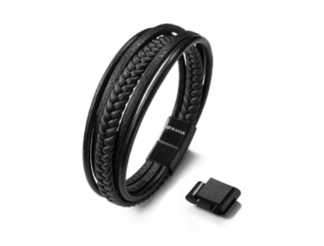 Pulseira SERASAR Braid (Couro - Aço Inoxidável Magnético Preto Xl)