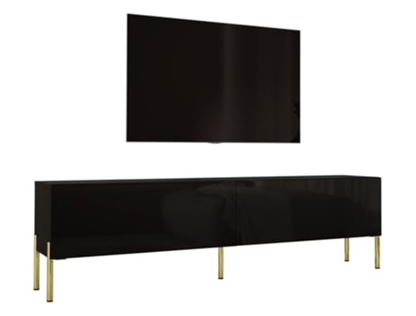 Móvel de Tv em Preto Mate / Preto Brilhante com Pés Retos Dourados D: L: 170 Cm A: 52 Cm D: 32 Cm 3XELIVING