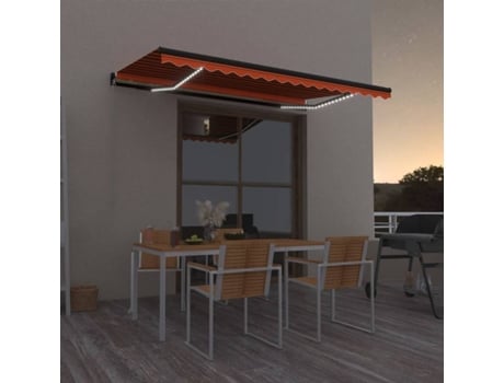 vidaXL Toldo retrátil manual com LED 450x350 cm laranja e castanho