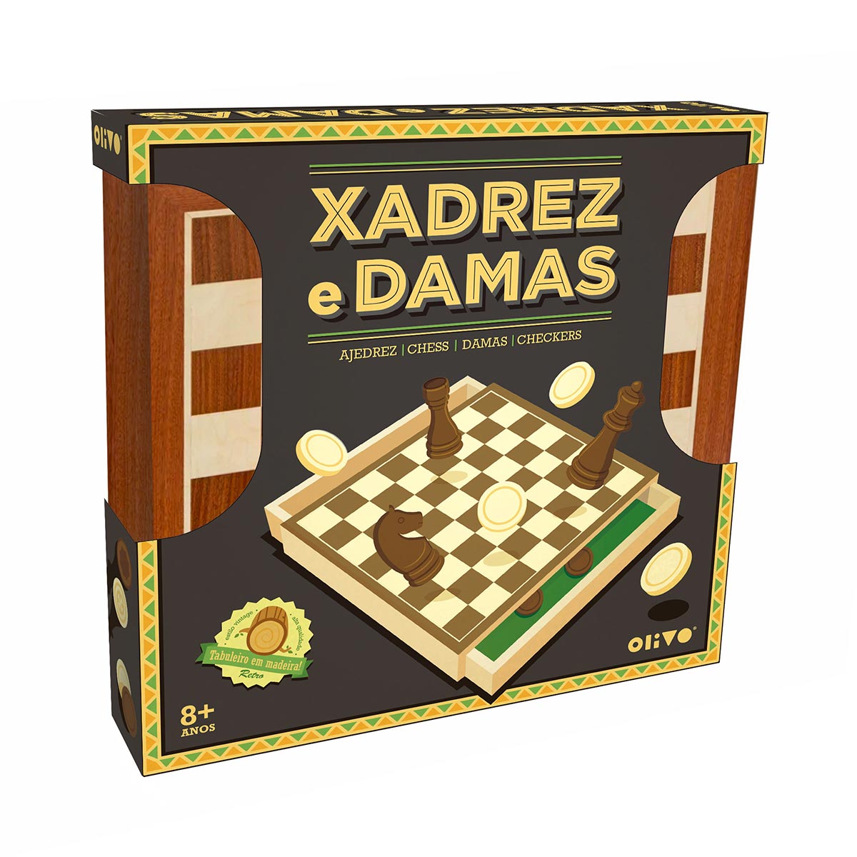 Jogos clássicos compacto 8 em 1 Xadrez, Damas 2 a 4 jogador