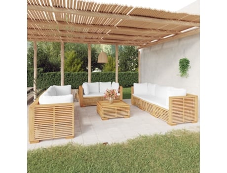 Conjunto Lounge Jardim com Almofadões Madeira Teca Maciça 9 Un