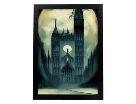 Placa Dinâmica De Westminster NACNIC No Estilo De T Burton Ilustrações De Monumentos Cidades Países Inspirados Na Arte Gótica Design A4 Black Frame