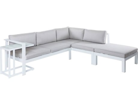 Sofá de canto Agnes e Conjunto de mesa de jardim lateral LOLAHOME  (Branco - Alumínio)