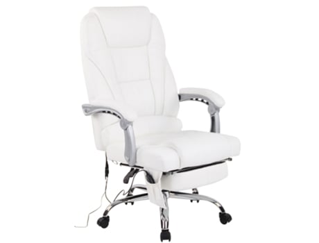 Cadeira de escritório e mesa com rodas com função de massagem couro genuíno branco e metal cromado M10005386 MOBIKASA