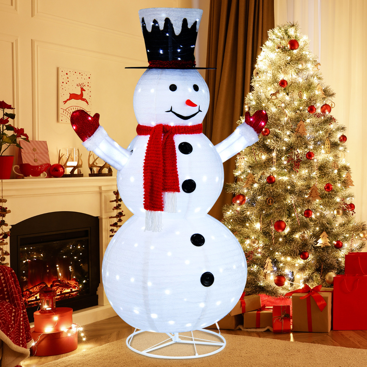 Decoração Enfeite Natal Cúpula Natalina 12 Leds Boneco de Neve 29,5cm