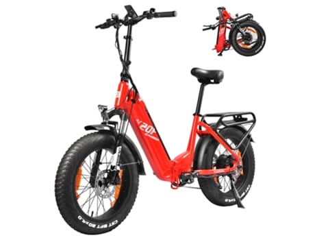 Bicicleta Elétrica KAISDA K20F 250W 36V 25Ah 25Km/H 80-120Km Shiman0 7 Velocidades Vermelha