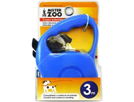 Trela para Cães MISTER ZOO Extensível Plana Azul (3 m)