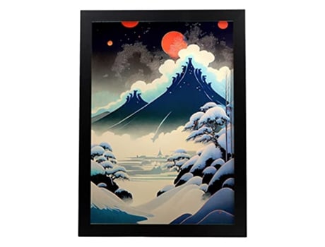 Pôster Azul Frio No Estilo De Arte Japonesa Ukiyo Paisagens Abstratas E Surreais Nas Ilustrações Design De Interiores E Decoração A3 Black Frames