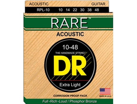 Jogo de Cordas Guitarra Acústica DR RPL-10 Rare (.010 - .014 - .022 - .030 - .038 - .048 - Bronze)