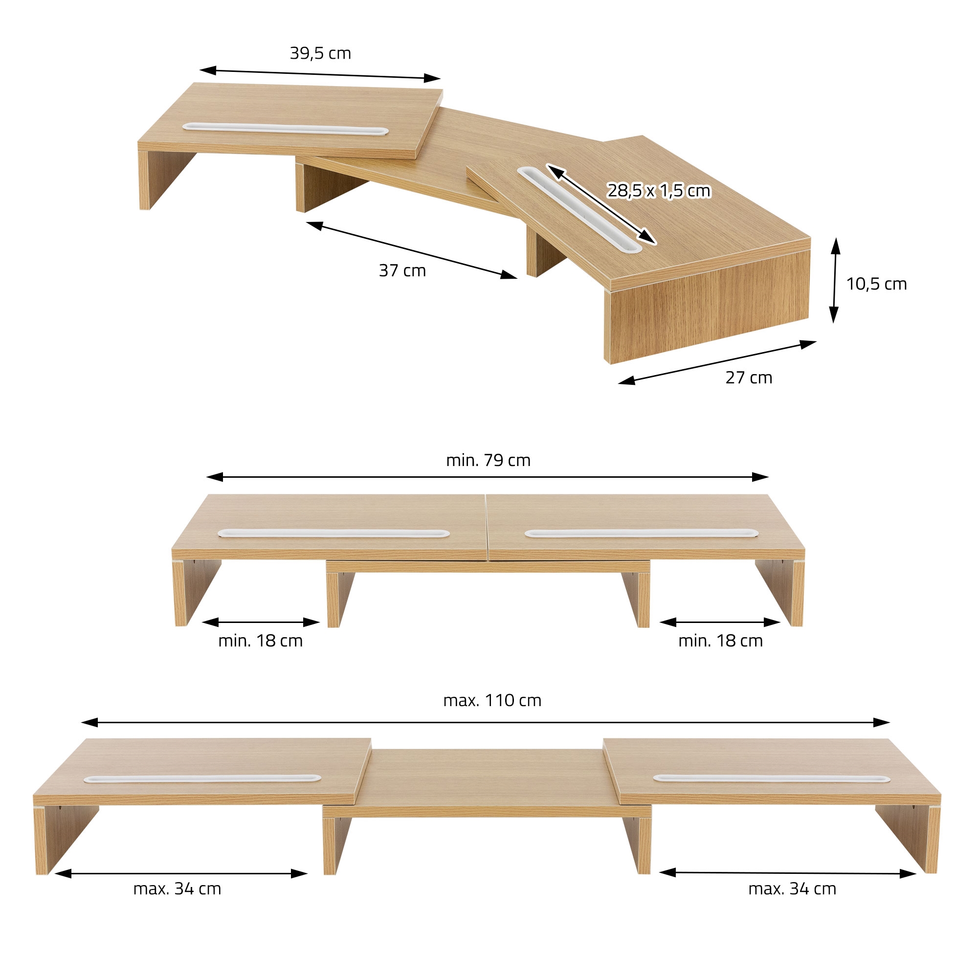 Suporte Para Monitor Duplo 110X27X10,5 Cm Madeira Com Aspeto De Carvalho ML- DESIGN