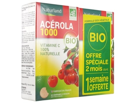 Acerola Bio 1000 Lote de 2 X 30 Comprimidos Mastigáveis NATURLAND